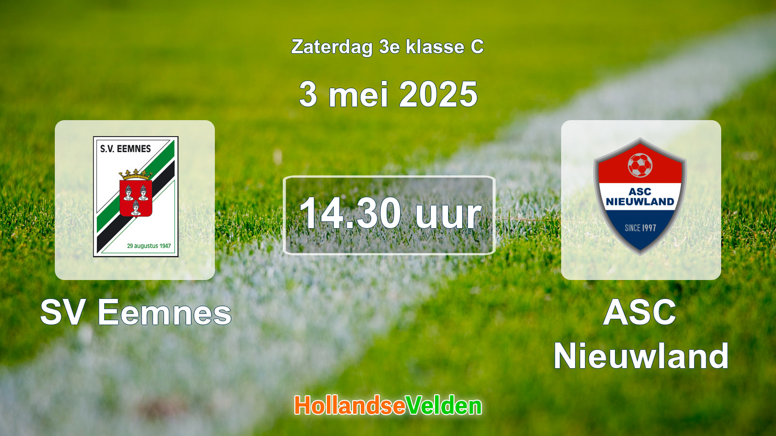 Geplande wedstrijd: SV Eemnes - ASC Nieuwland (3 mei 2025)