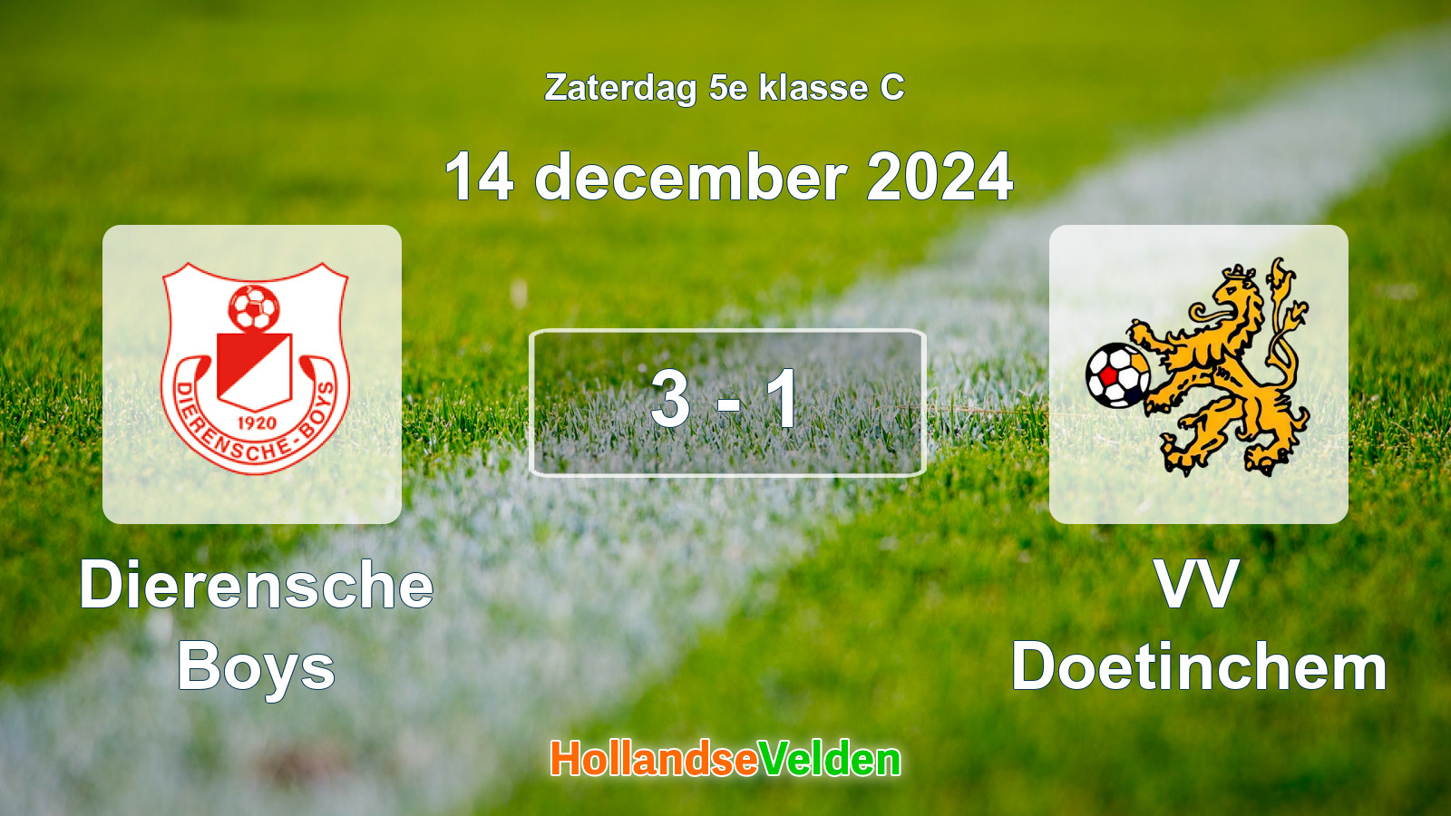 Gespeelde wedstrijd: Dierensche Boys - VV Doetinchem 3 - 1 (14 december 2024)