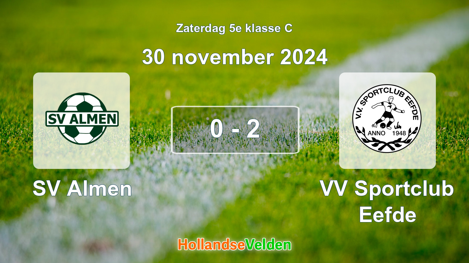 Gespeelde wedstrijd: SV Almen - VV Sportclub Eefde 0 - 2 (30 november 2024)