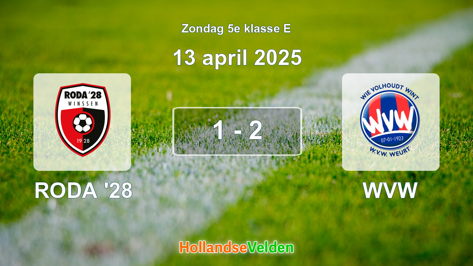 Gespeelde wedstrijd: RODA '28 - WVW 1 - 2 (13 april 2025)
