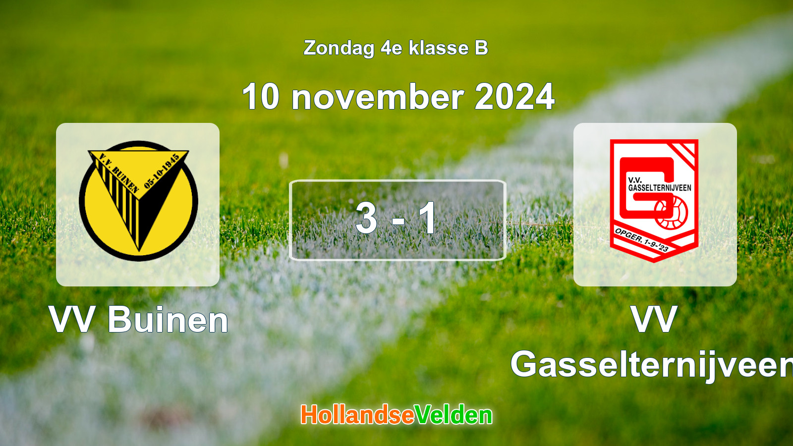 Gespeelde wedstrijd: VV Buinen - VV Gasselternijveen 3 - 1 (10 november 2024)