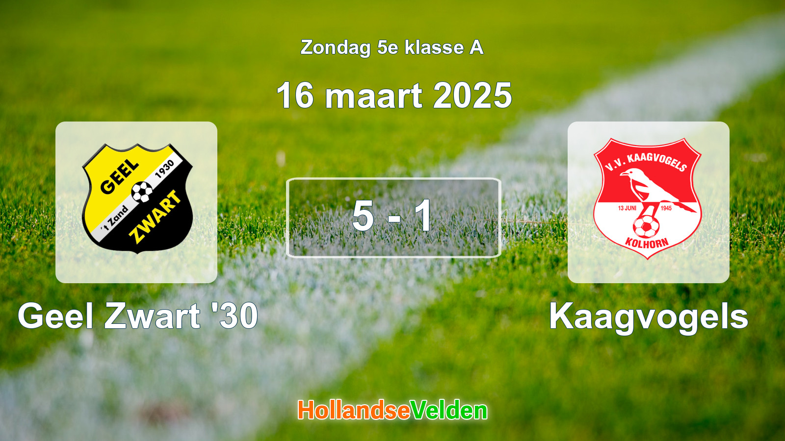 Gespeelde wedstrijd: Geel Zwart '30 - Kaagvogels 5 - 1 (16 maart 2025)