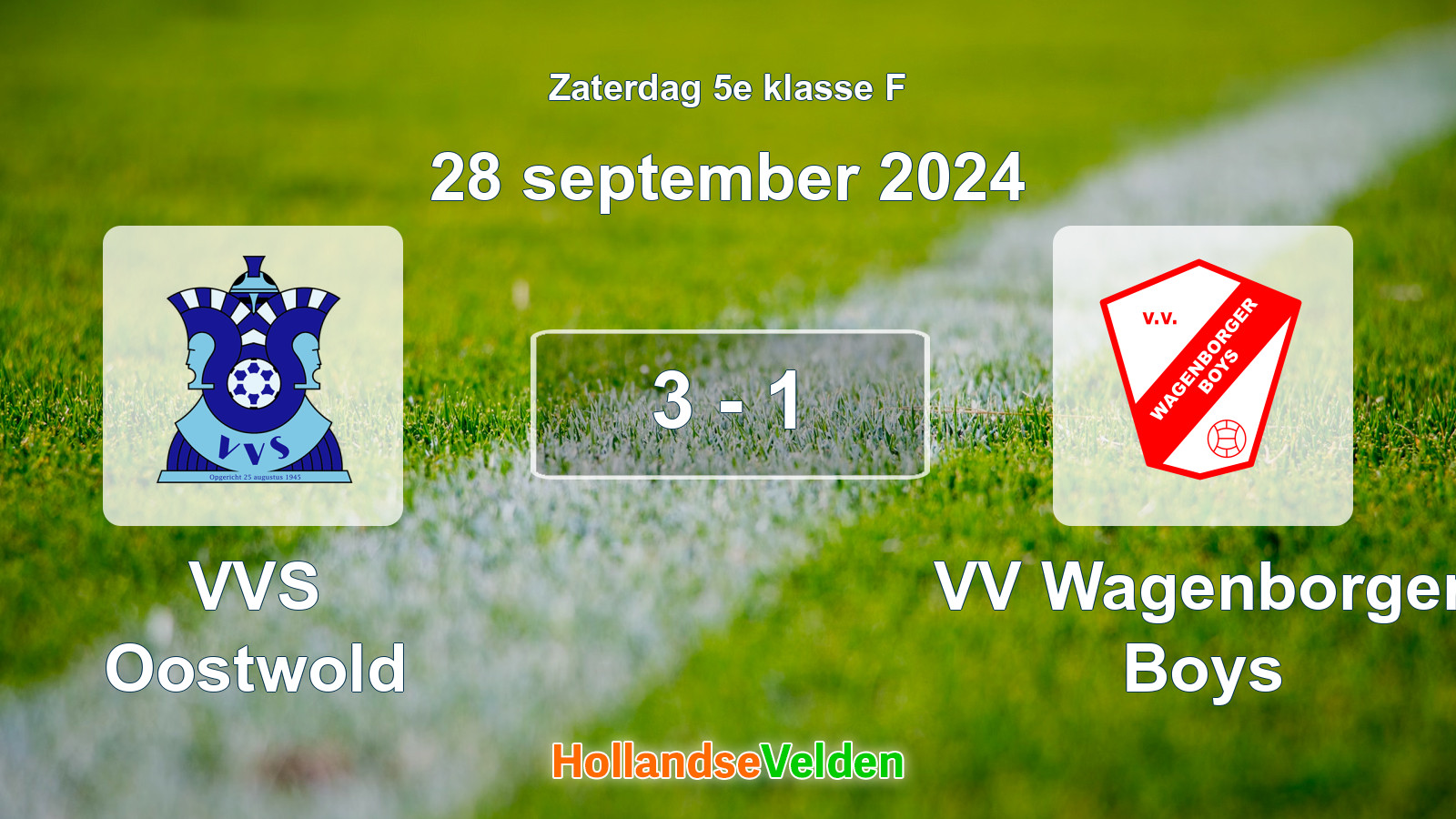Gespeelde wedstrijd: VVS Oostwold - VV Wagenborger Boys 3 - 1 (28 september 2024)