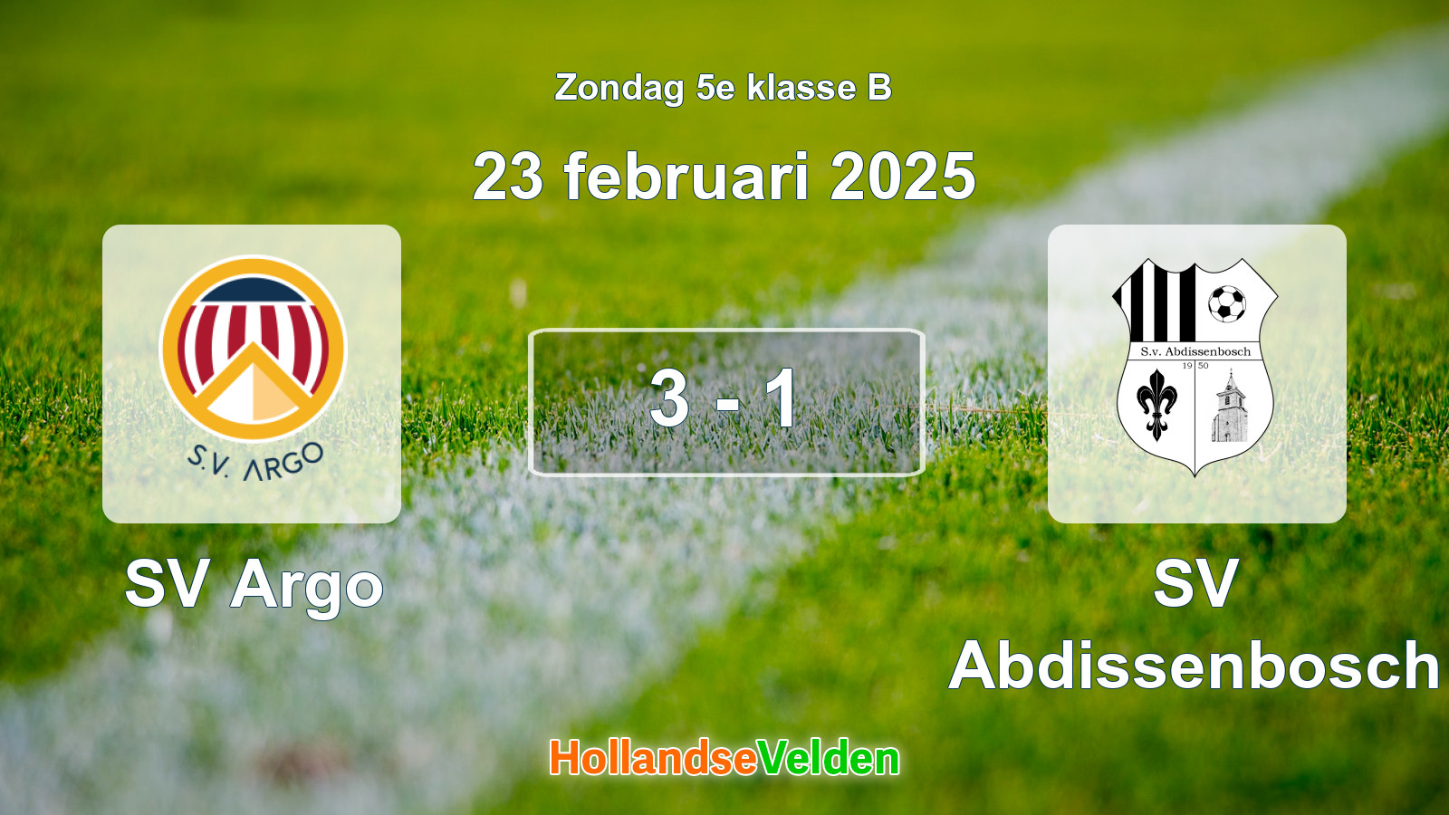 Gespeelde wedstrijd: SV Argo - SV Abdissenbosch 3 - 1 (23 februari 2025)