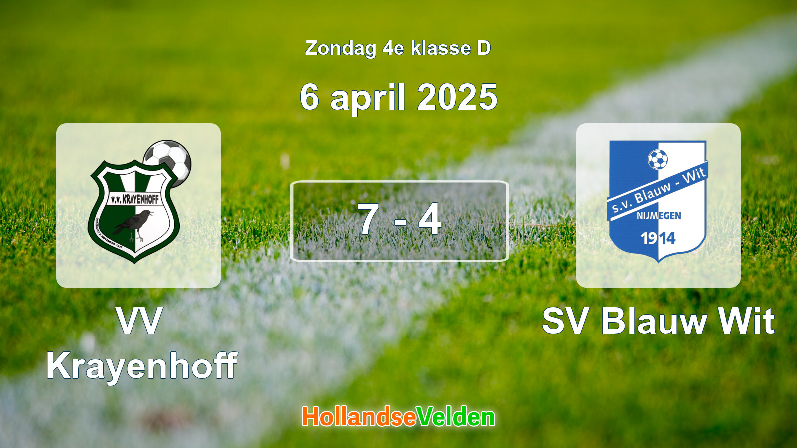 Gespeelde wedstrijd: VV Krayenhoff - SV Blauw Wit 7 - 4 (6 april 2025)