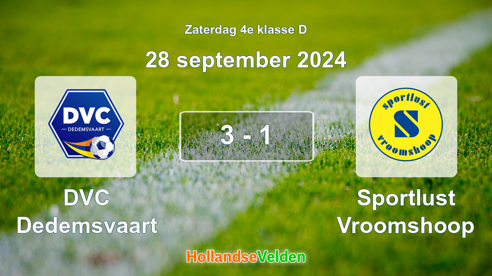 Gespeelde wedstrijd: DVC Dedemsvaart - Sportlust Vroomshoop 3 - 1 (28 september 2024)