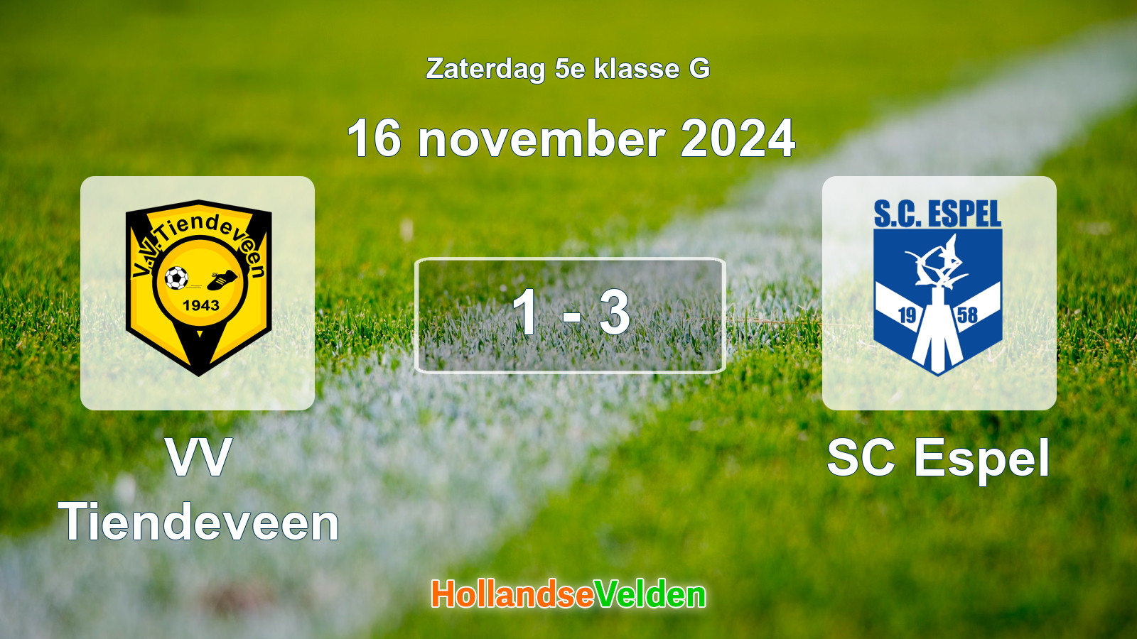 Gespeelde wedstrijd: VV Tiendeveen - SC Espel 1 - 3 (16 november 2024)
