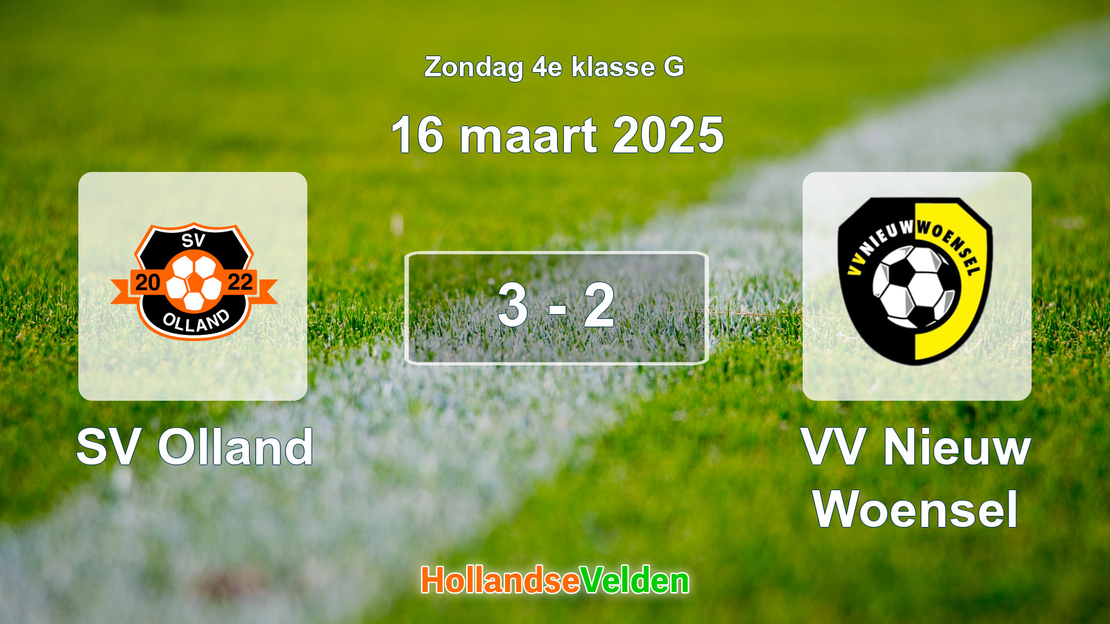 Gespeelde wedstrijd: SV Olland - VV Nieuw Woensel 3 - 2 (16 maart 2025)