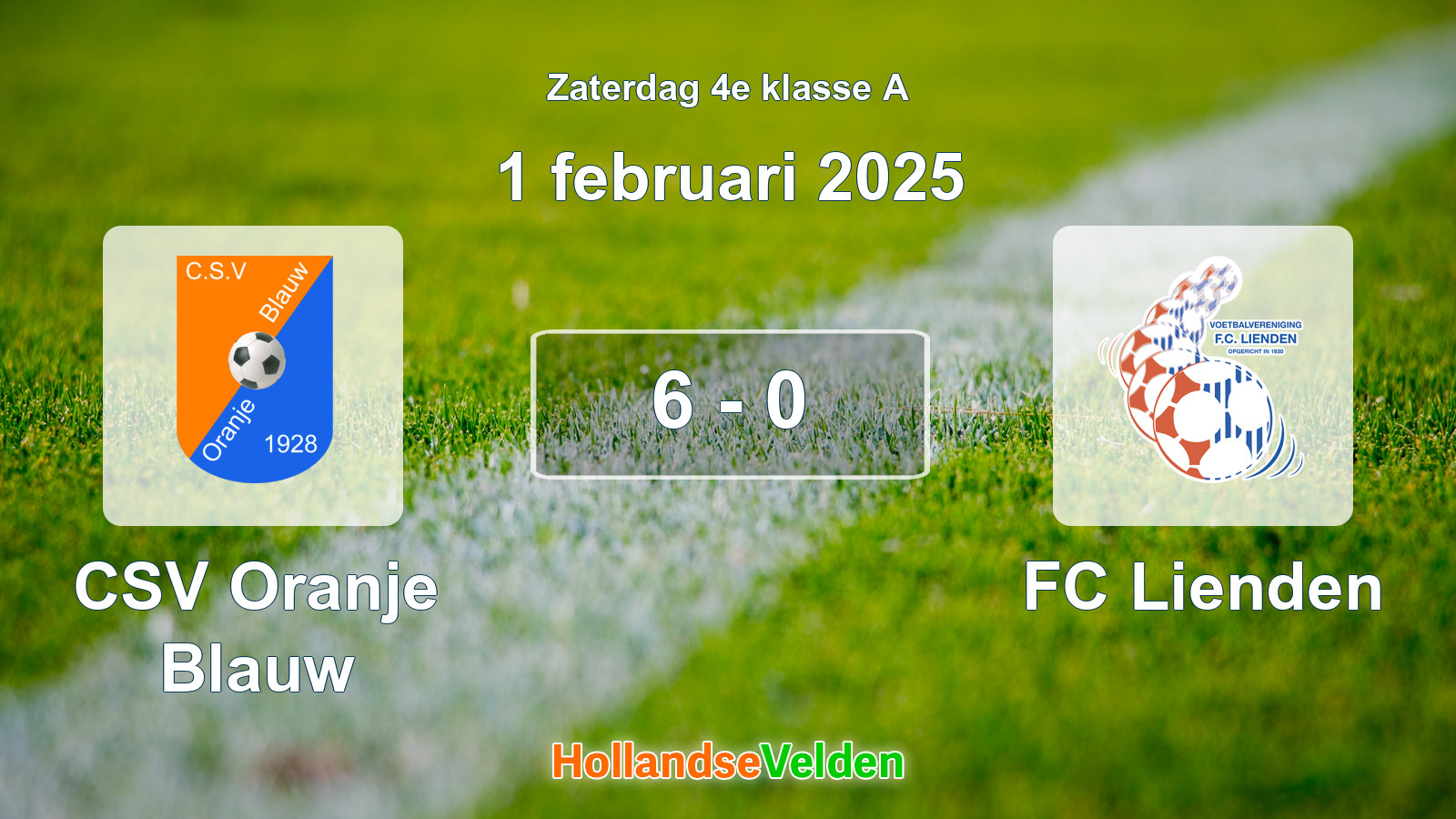 Gespeelde wedstrijd: CSV Oranje Blauw - FC Lienden 6 - 0 (1 februari 2025)