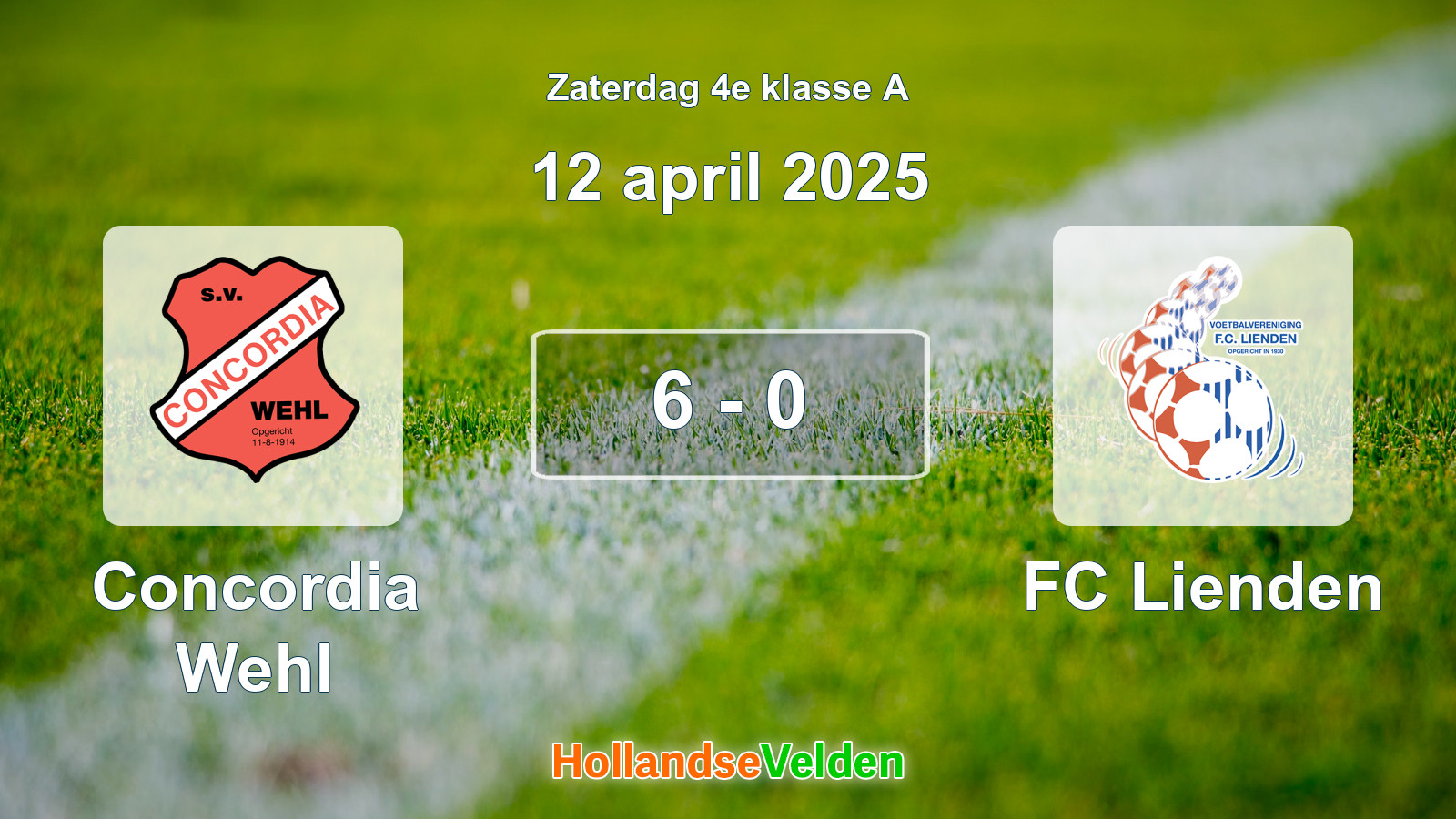 Gespeelde wedstrijd: Concordia Wehl - FC Lienden 6 - 0 (12 april 2025)