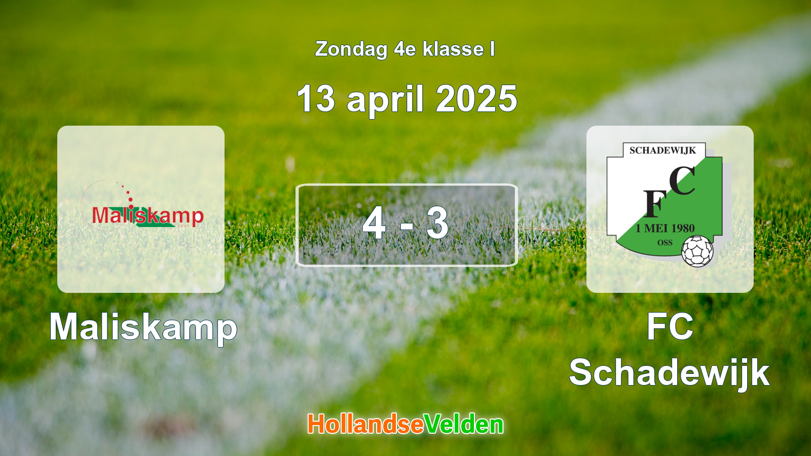 Gespeelde wedstrijd: Maliskamp - FC Schadewijk 4 - 3 (13 april 2025)