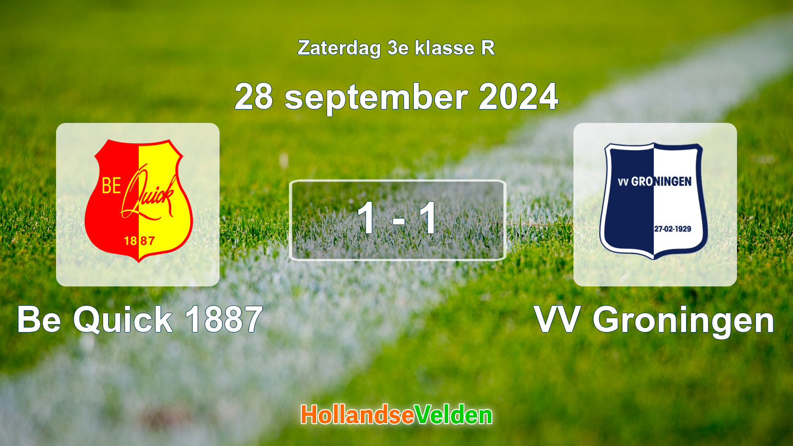 Gespeelde wedstrijd: Be Quick 1887 - VV Groningen 1 - 1 (28 september 2024)