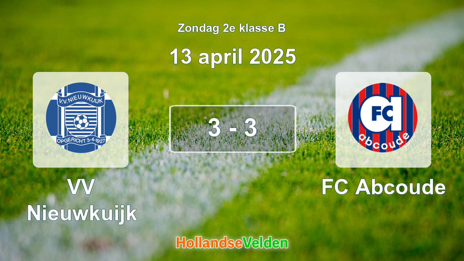 Gespeelde wedstrijd: VV Nieuwkuijk - FC Abcoude 3 - 3 (13 april 2025)