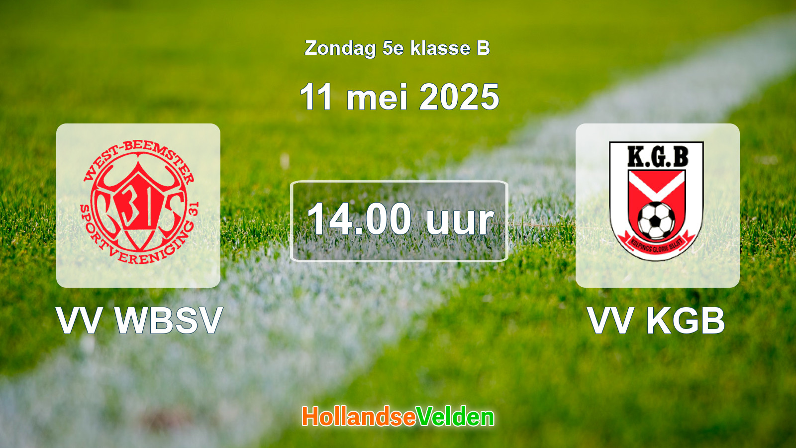 Geplande wedstrijd: VV WBSV - VV KGB (11 mei 2025)