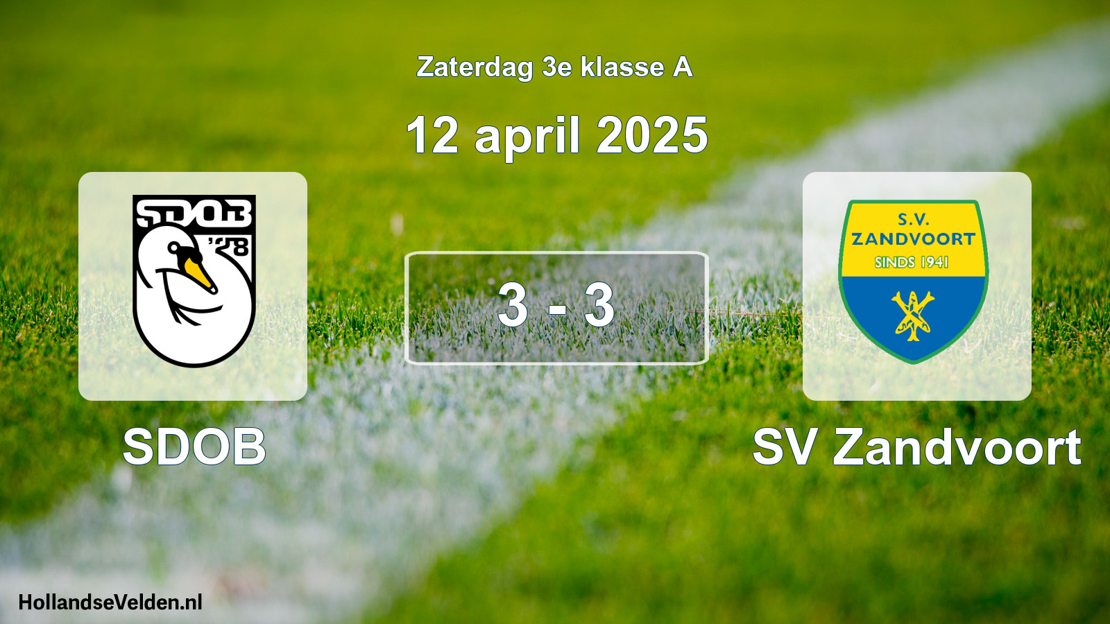 Gespeelde wedstrijd: SDOB - SV Zandvoort 3 - 3 (12 april 2025)