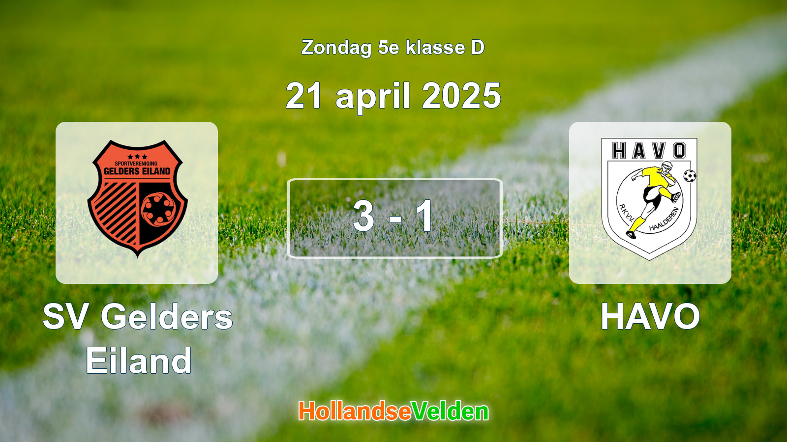 Gespeelde wedstrijd: SV Gelders Eiland - HAVO 3 - 1 (21 april 2025)