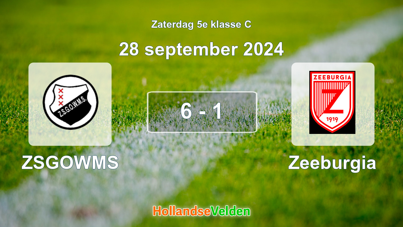 Gespeelde wedstrijd: ZSGOWMS - Zeeburgia 6 - 1 (28 september 2024)