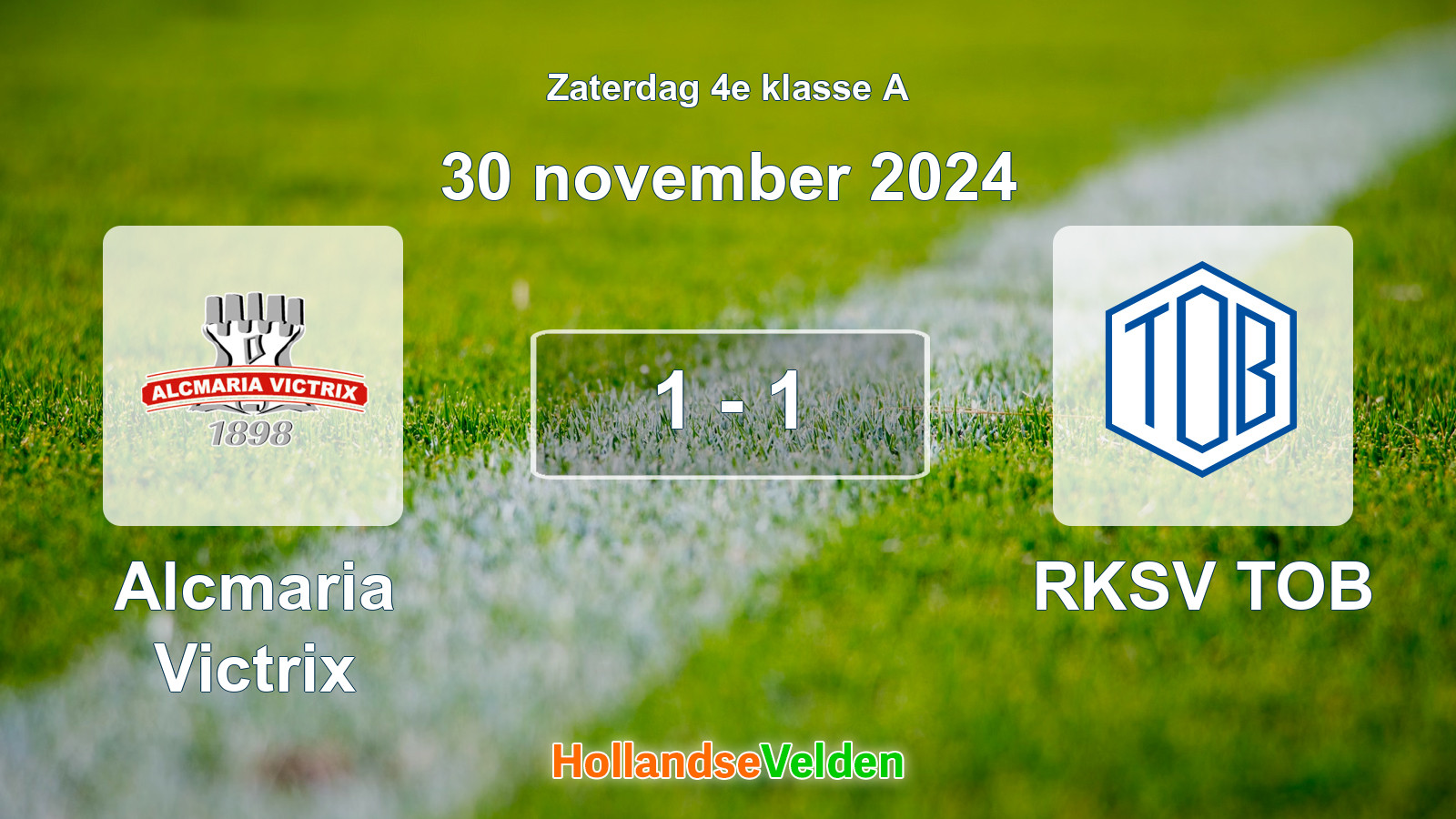Gespeelde wedstrijd: Alcmaria Victrix - RKSV TOB 1 - 1 (30 november 2024)