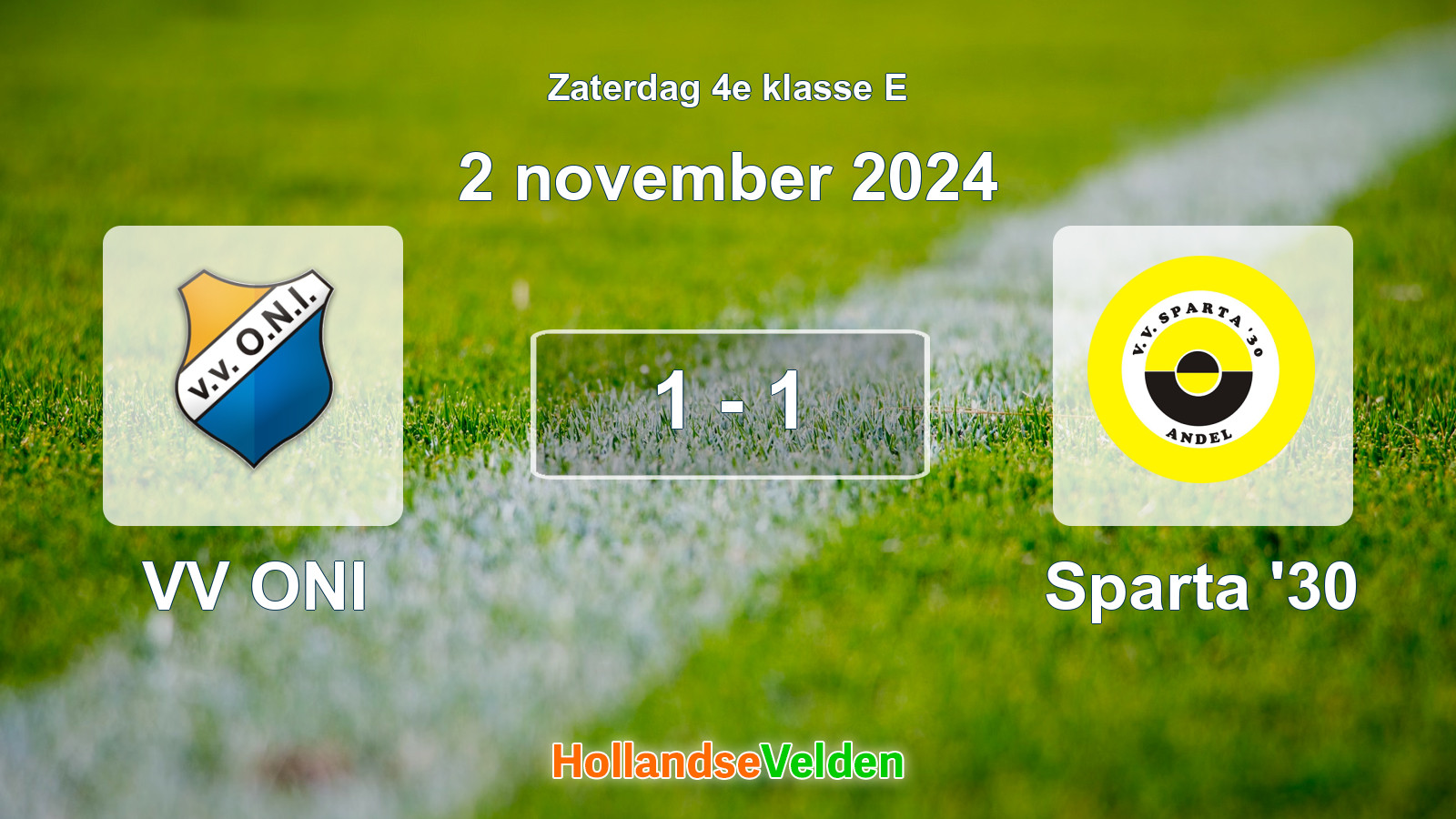 Gespeelde wedstrijd: VV ONI - Sparta '30 1 - 1 (2 november 2024)