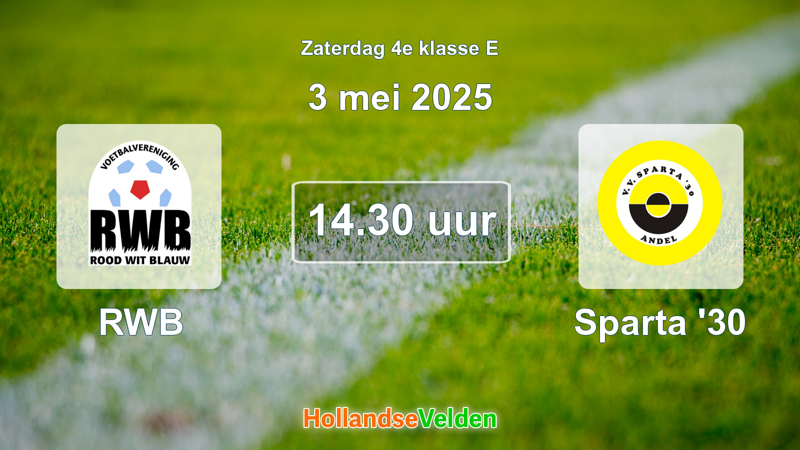 Geplande wedstrijd: RWB - Sparta '30 (3 mei 2025)