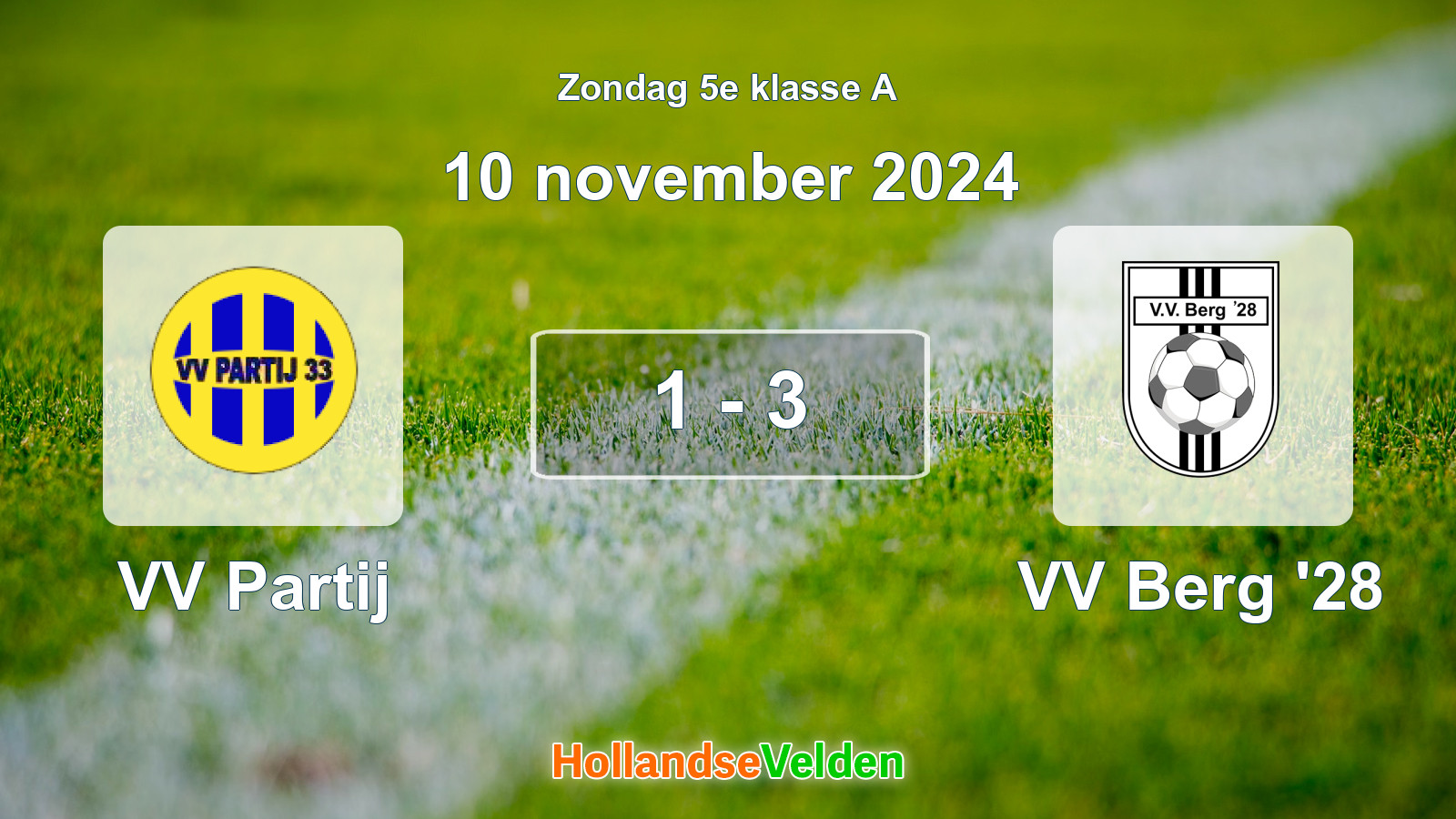 Gespeelde wedstrijd: VV Partij - VV Berg '28 1 - 3 (10 november 2024)