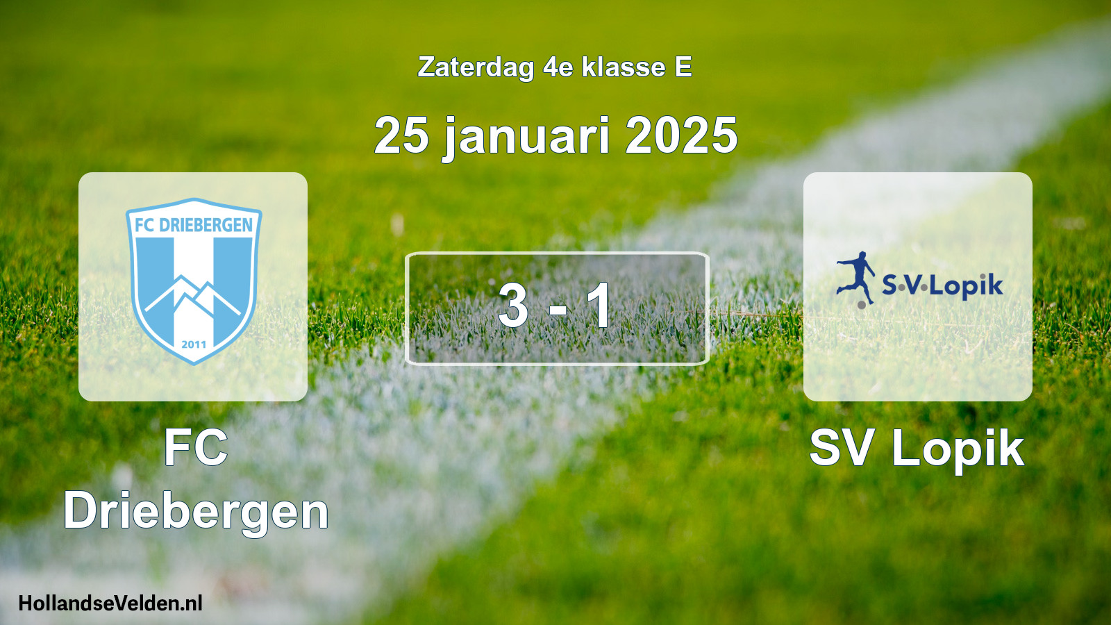 Gespeelde wedstrijd: FC Driebergen - SV Lopik 3 - 1 (25 januari 2025)