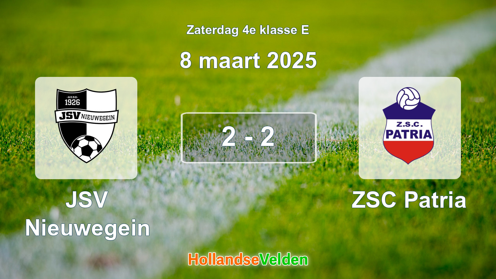 Gespeelde wedstrijd: JSV Nieuwegein - ZSC Patria 2 - 2 (8 maart 2025)