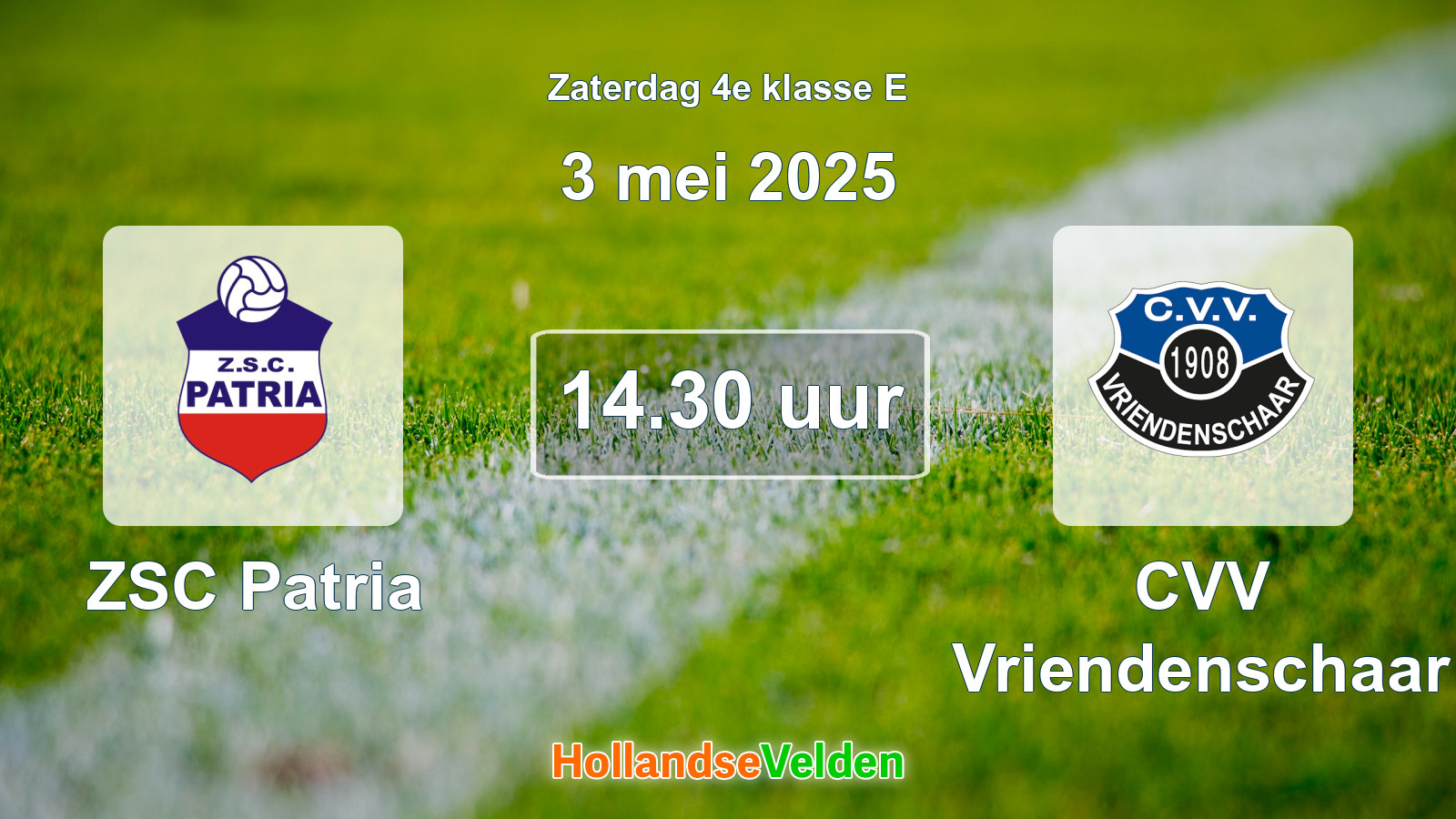 Geplande wedstrijd: ZSC Patria - CVV Vriendenschaar (3 mei 2025)