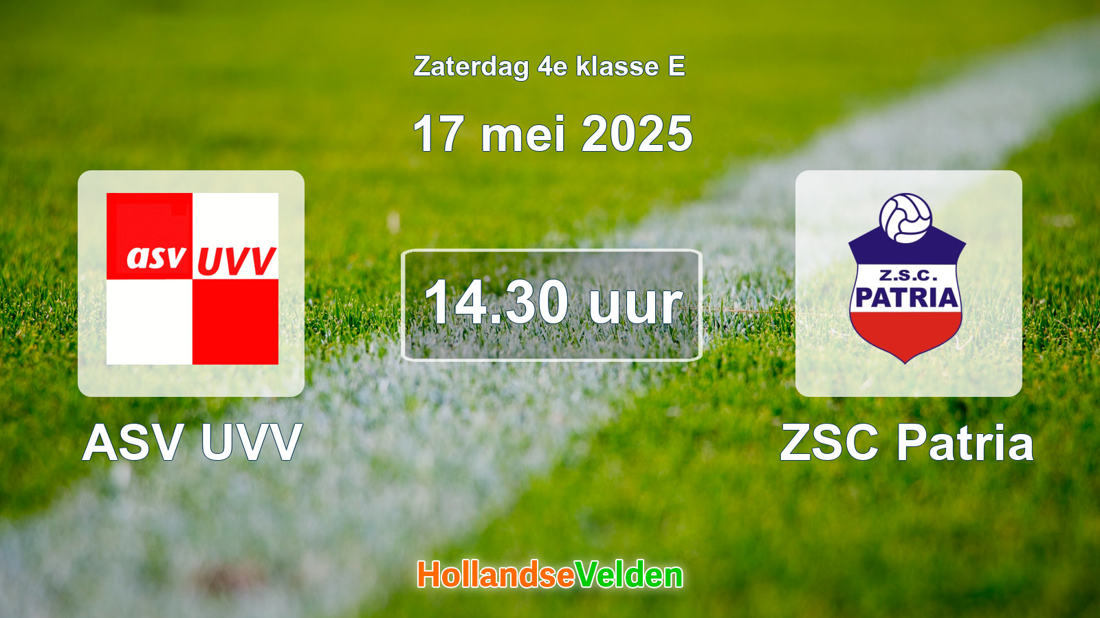 Geplande wedstrijd: ASV UVV - ZSC Patria (17 mei 2025)