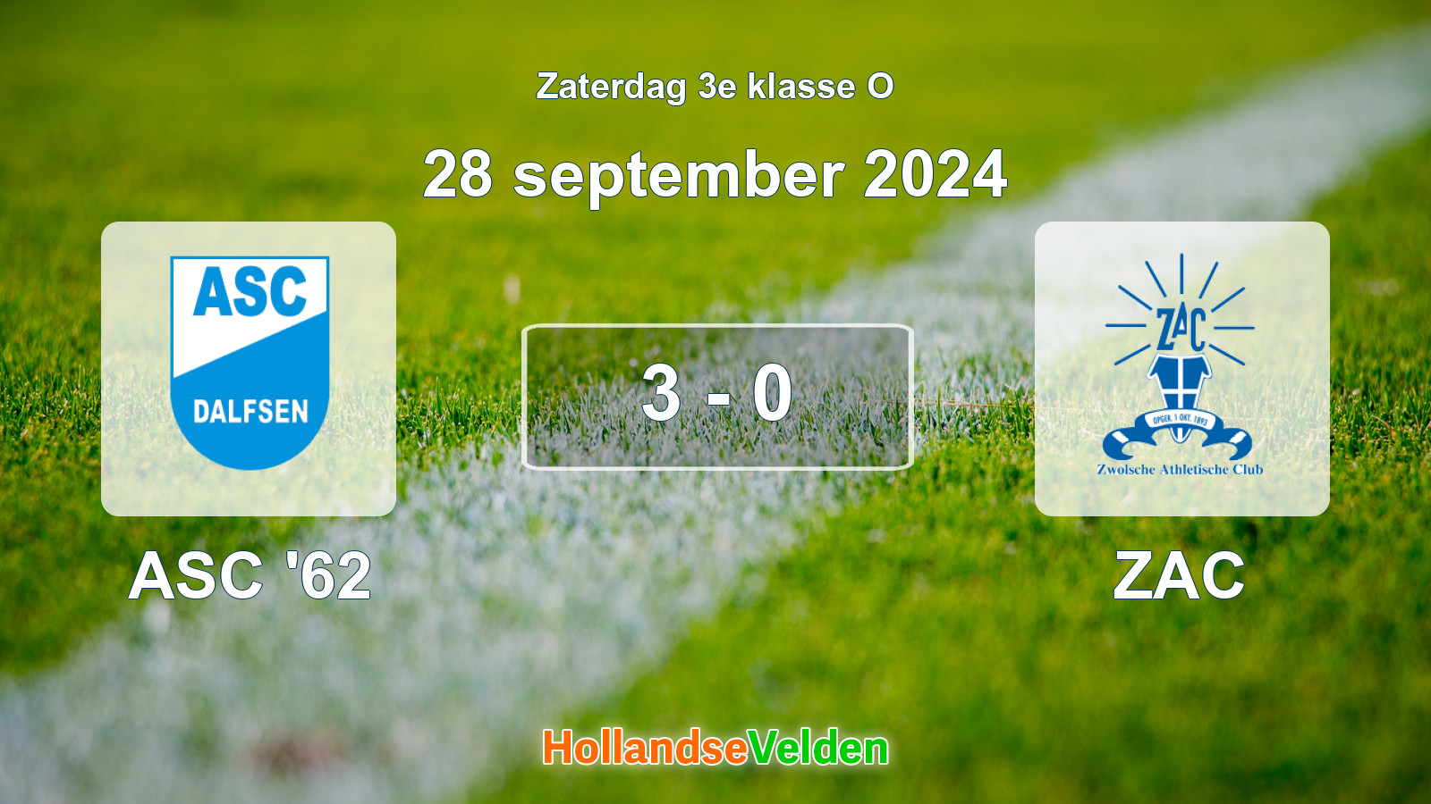 Gespeelde wedstrijd: ASC '62 - ZAC 3 - 0 (28 september 2024)