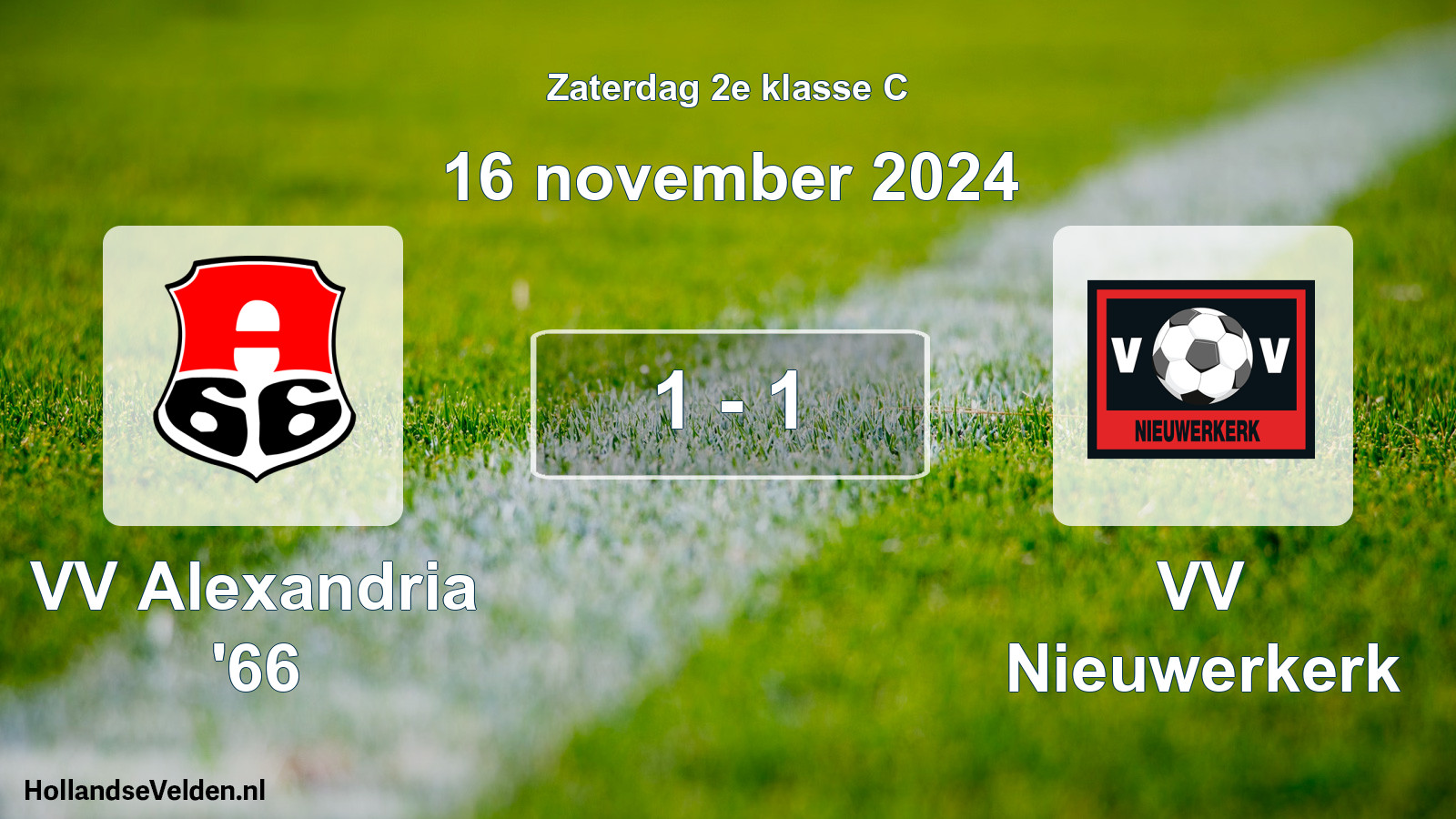 Gespeelde wedstrijd: VV Alexandria '66 - VV Nieuwerkerk 1 - 1 (16 november 2024)