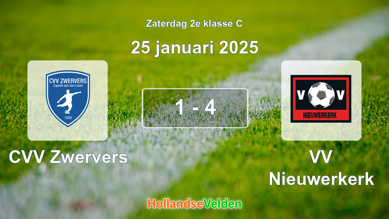 Gespeelde wedstrijd: CVV Zwervers - VV Nieuwerkerk 1 - 4 (25 januari 2025)