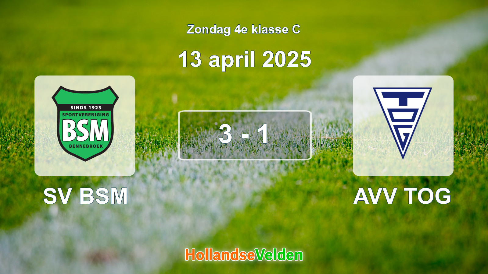 Gespeelde wedstrijd: SV BSM - AVV TOG 3 - 1 (13 april 2025)