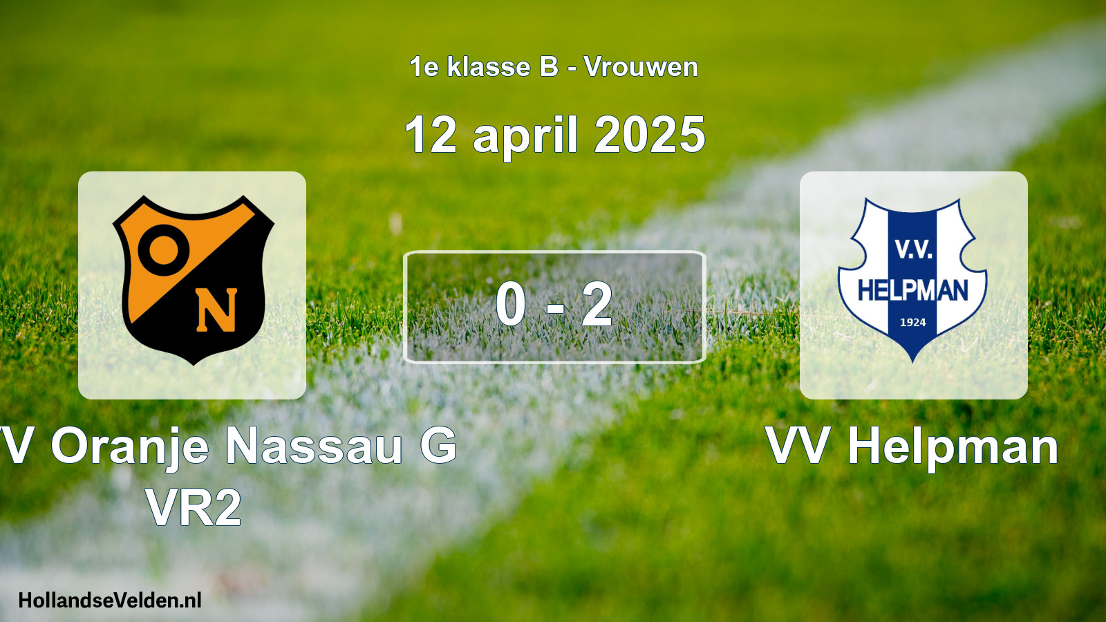 Gespeelde wedstrijd: CVV Oranje Nassau G VR2 - VV Helpman 0 - 2 (12 april 2025)