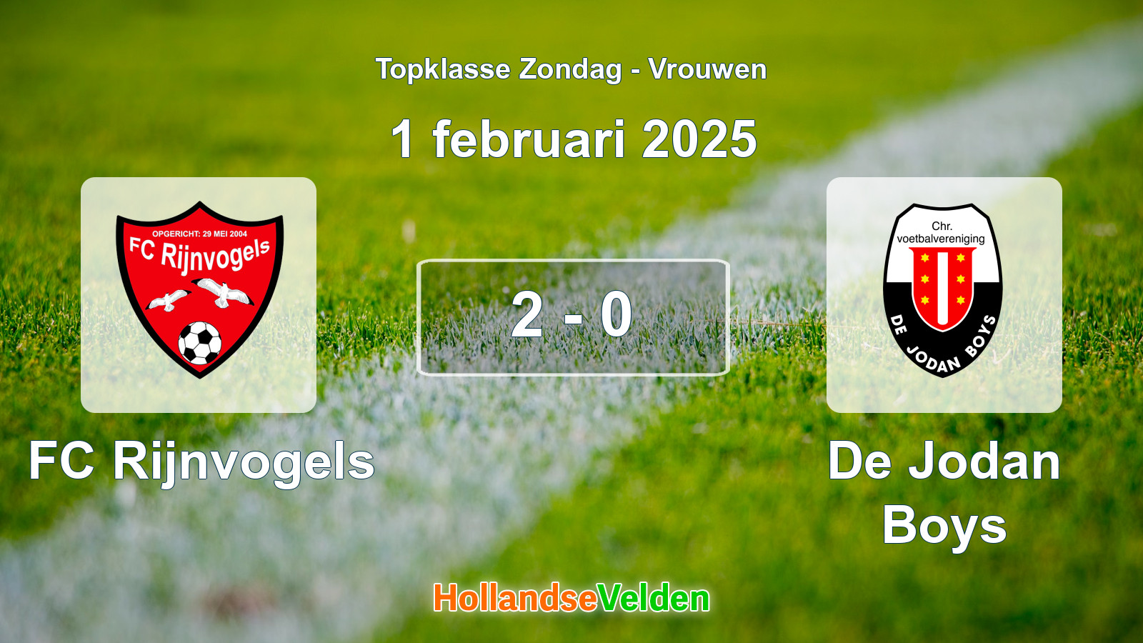 Gespeelde wedstrijd: FC Rijnvogels - De Jodan Boys 2 - 0 (1 februari 2025)