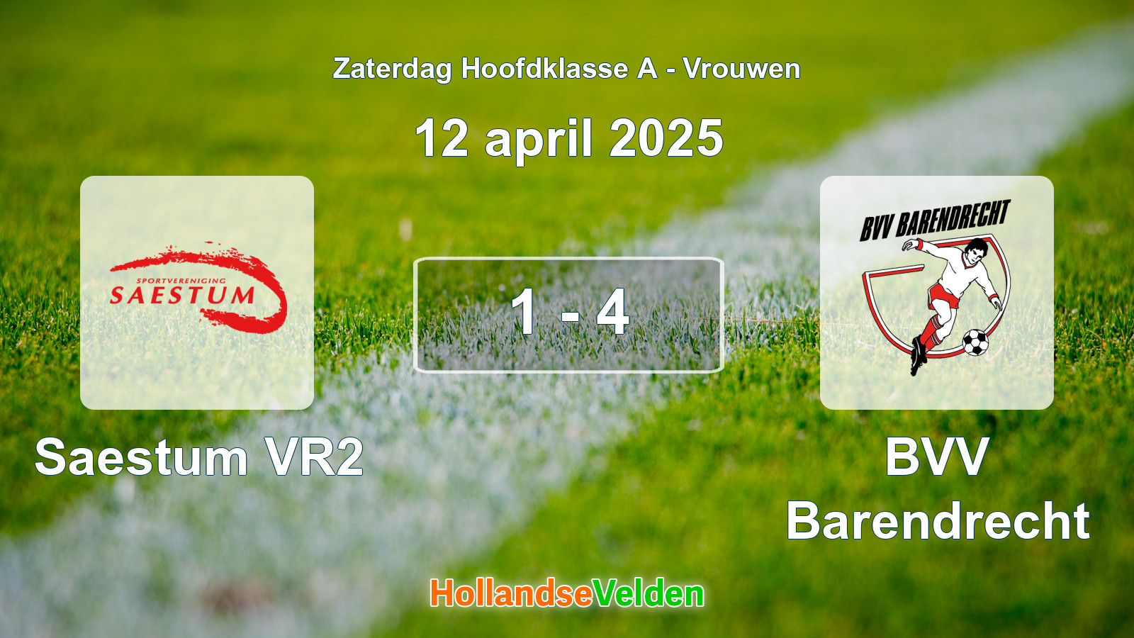 Gespeelde wedstrijd: Saestum VR2 - BVV Barendrecht 1 - 4 (12 april 2025)