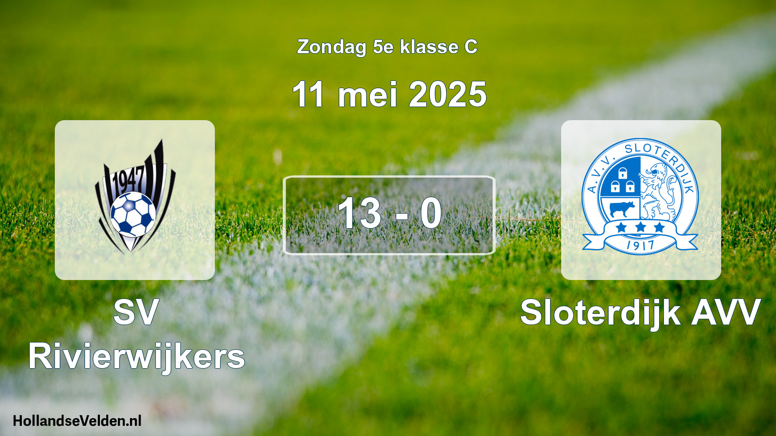 Gespeelde wedstrijd: SV Rivierwijkers - Sloterdijk AVV 13 - 0 (11 mei 2025)
