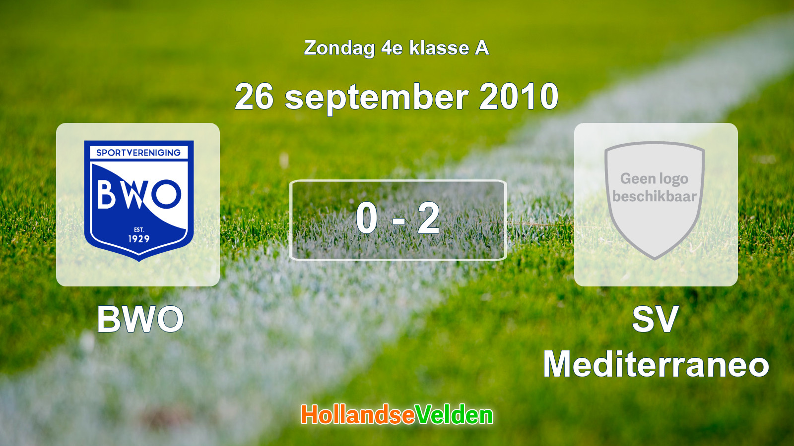 Gespeelde wedstrijd: BWO - SV Mediterraneo 0 - 2 (26 september 2010)