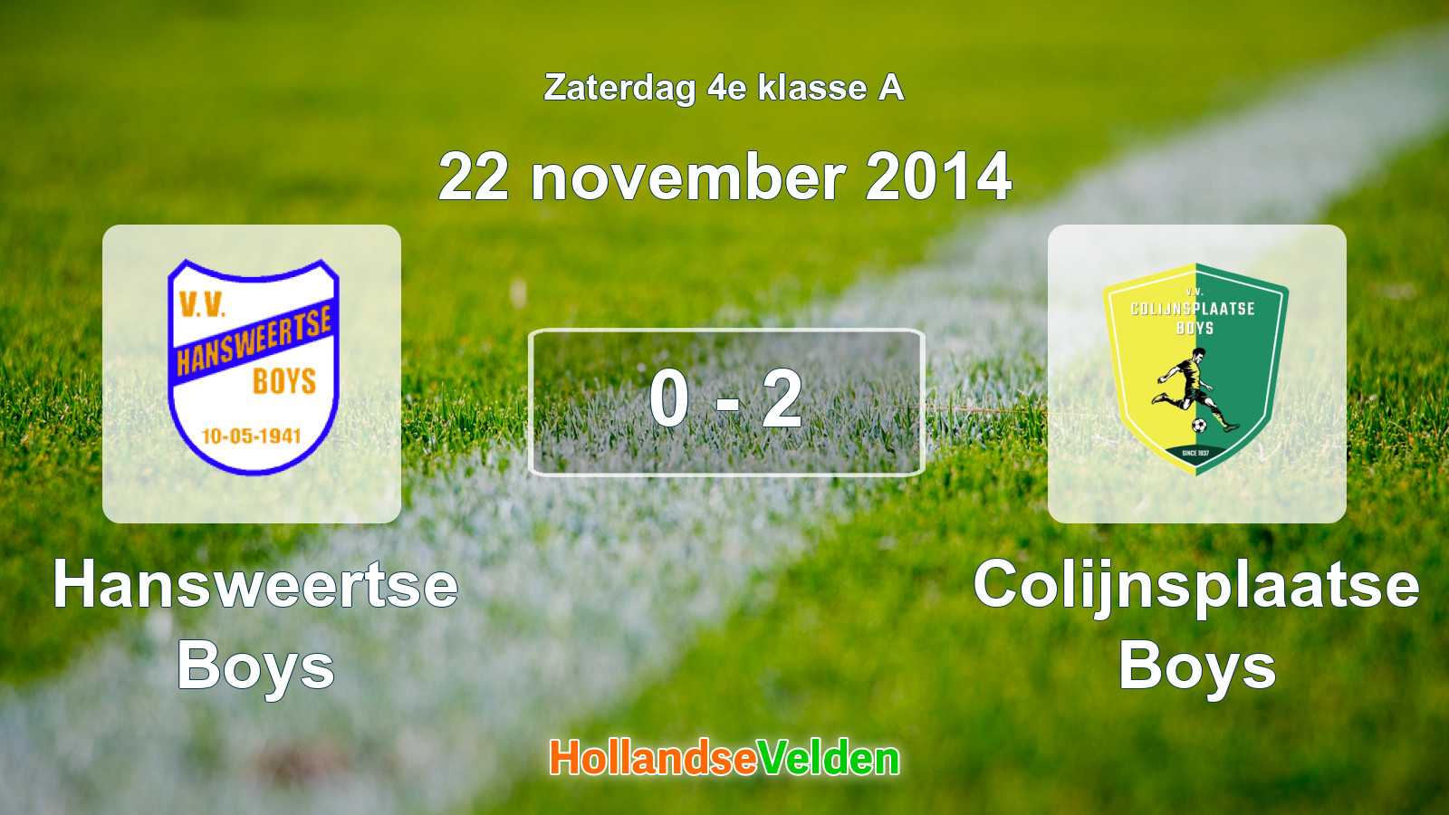 Gespeelde wedstrijd: Hansweertse Boys - Colijnsplaatse Boys 0 - 2 (22 november 2014)