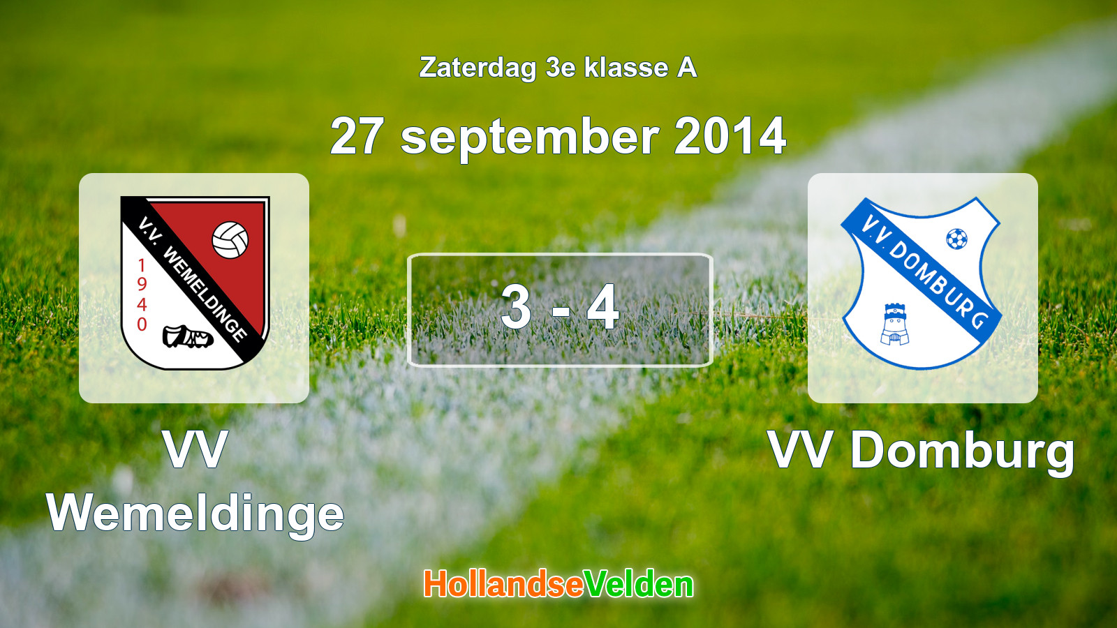 Gespeelde wedstrijd: VV Wemeldinge - VV Domburg 3 - 4 (27 september 2014)