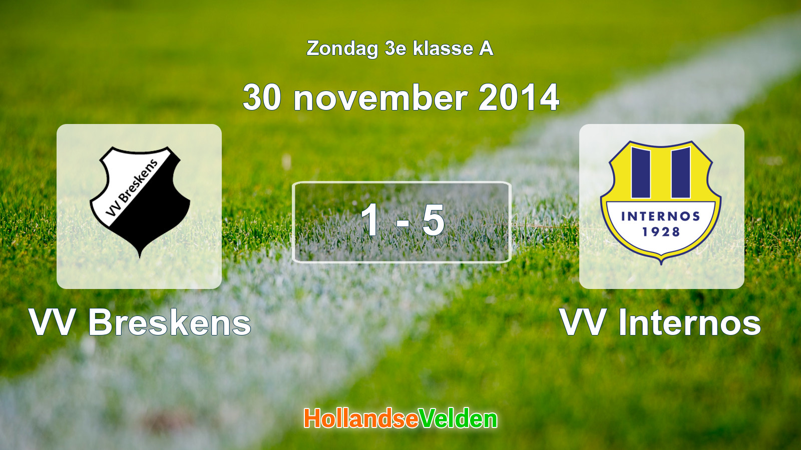 Gespeelde wedstrijd: VV Breskens - VV Internos 1 - 5 (30 november 2014)
