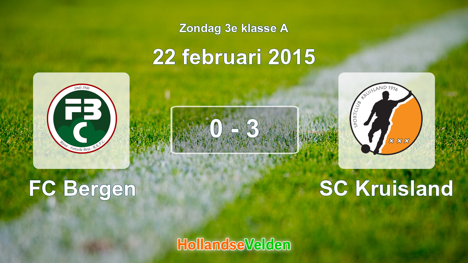 Gespeelde wedstrijd: FC Bergen - SC Kruisland 0 - 3 (22 februari 2015)