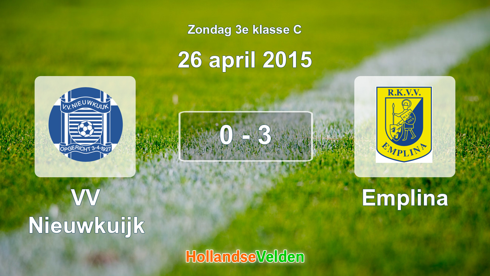 Gespeelde wedstrijd: VV Nieuwkuijk - Emplina 0 - 3 (26 april 2015)