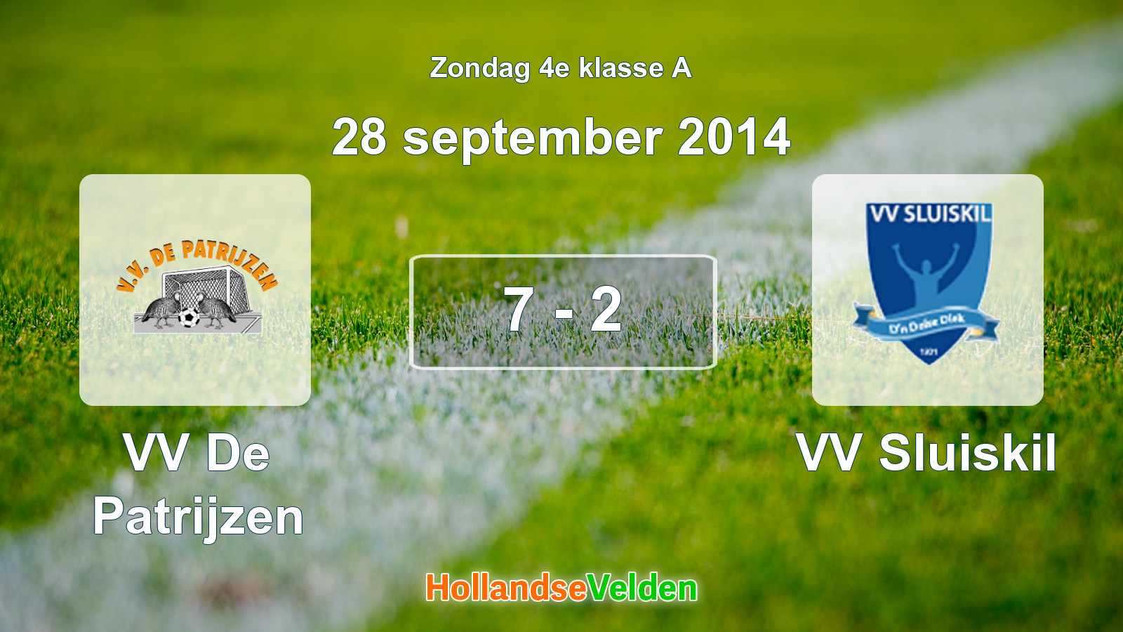 Gespeelde wedstrijd: VV De Patrijzen - VV Sluiskil 7 - 2 (28 september 2014)