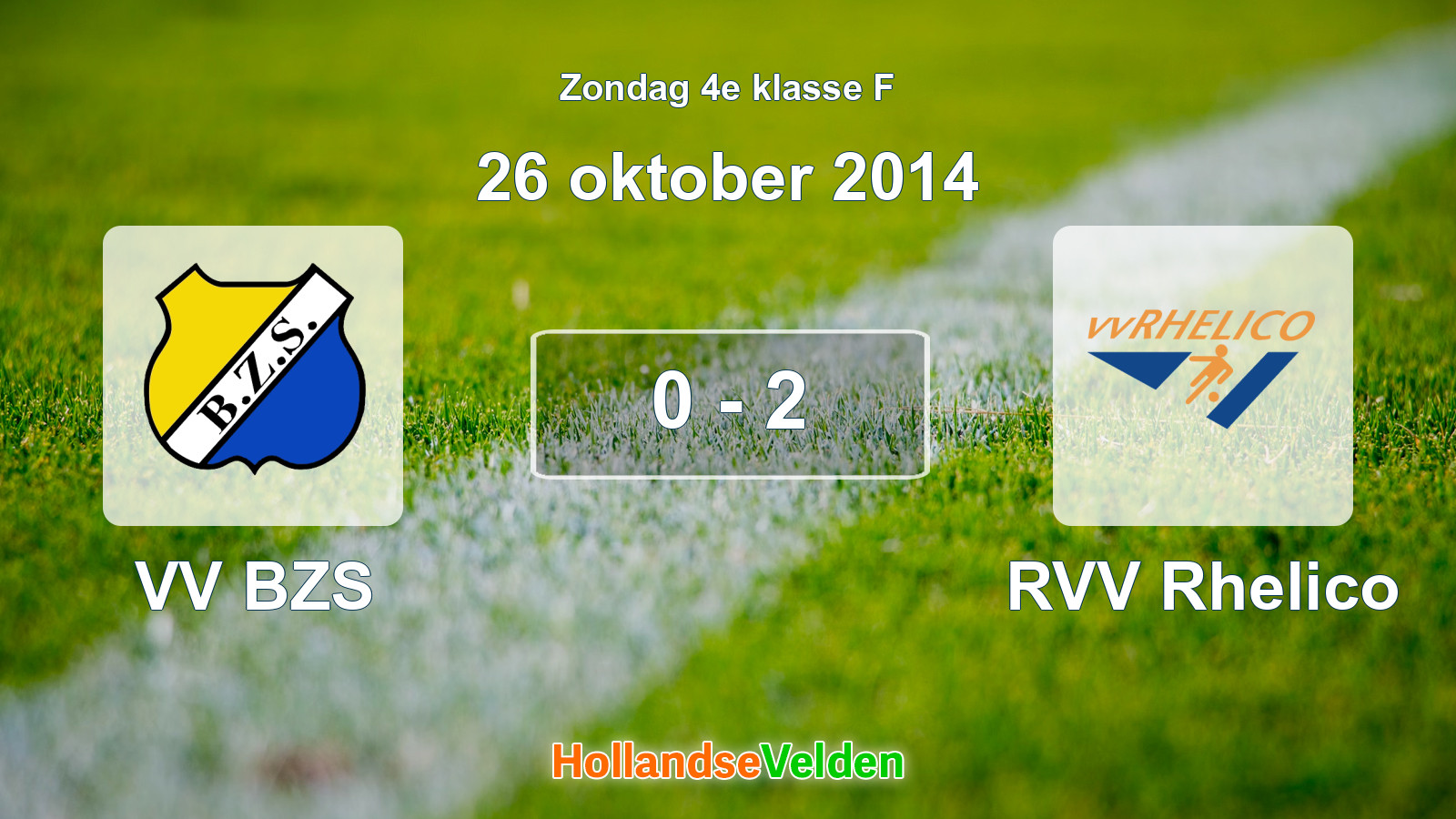 Gespeelde wedstrijd: VV BZS - RVV Rhelico 0 - 2 (26 oktober 2014)