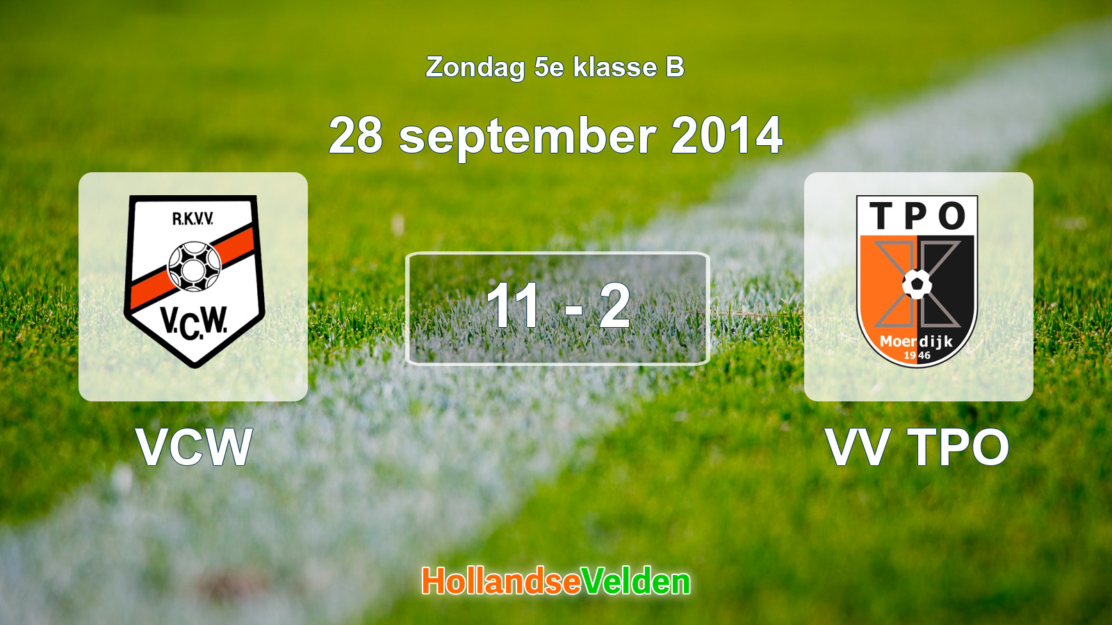 Gespeelde wedstrijd: VCW - VV TPO 11 - 2 (28 september 2014)