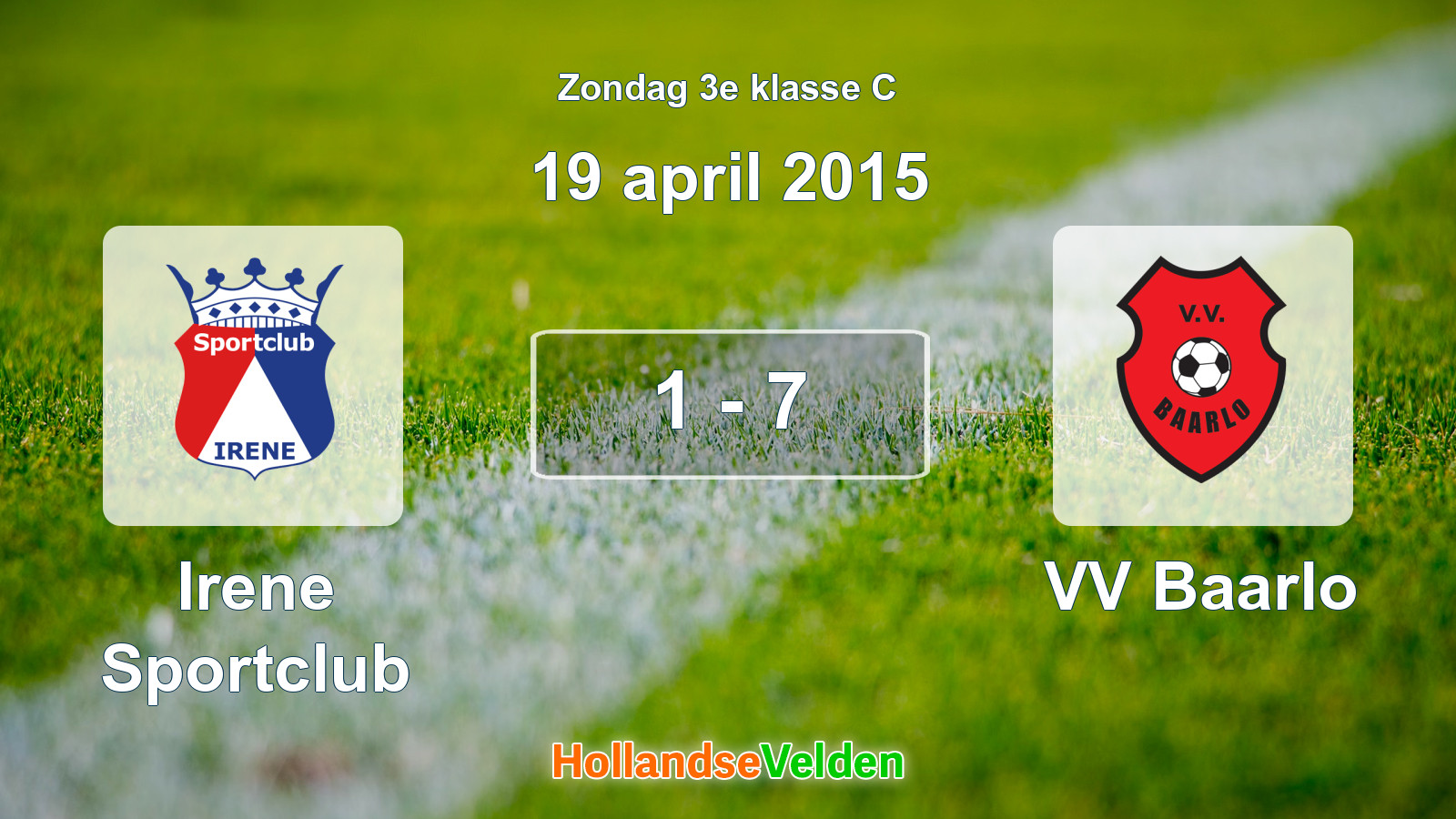 Gespeelde wedstrijd: Irene Sportclub - VV Baarlo 1 - 7 (19 april 2015)