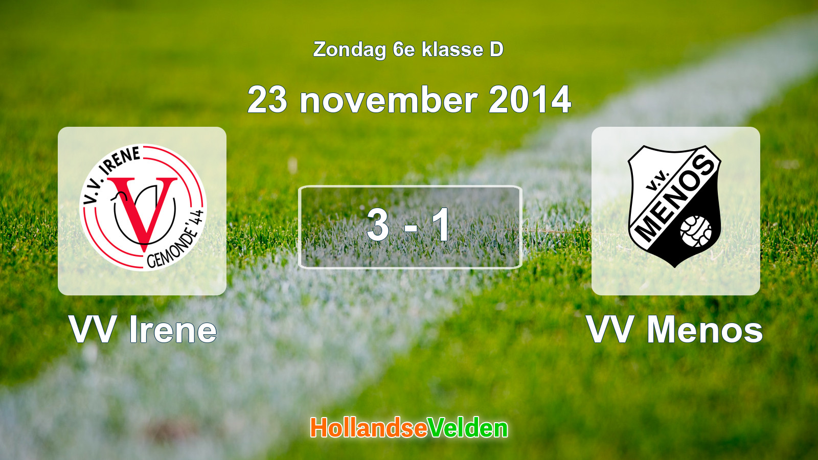 Gespeelde wedstrijd: VV Irene - VV Menos 3 - 1 (23 november 2014)