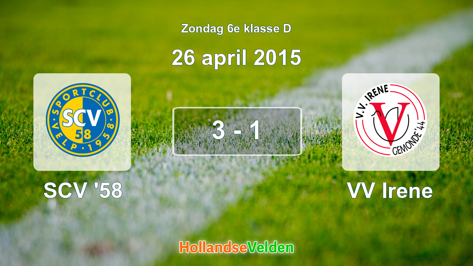 Gespeelde wedstrijd: SCV '58 - VV Irene 3 - 1 (26 april 2015)