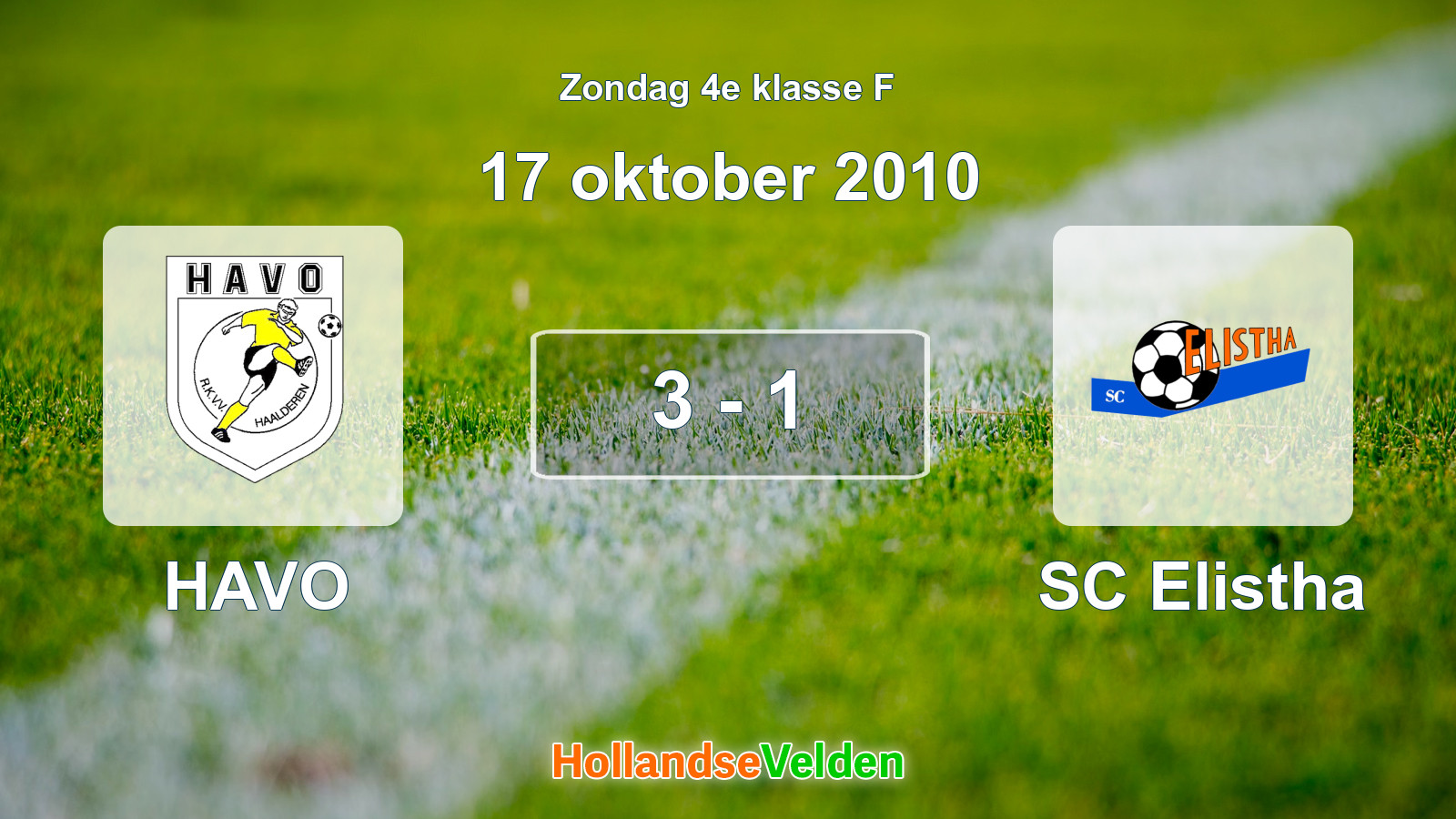 Gespeelde wedstrijd: HAVO - SC Elistha 3 - 1 (17 oktober 2010)
